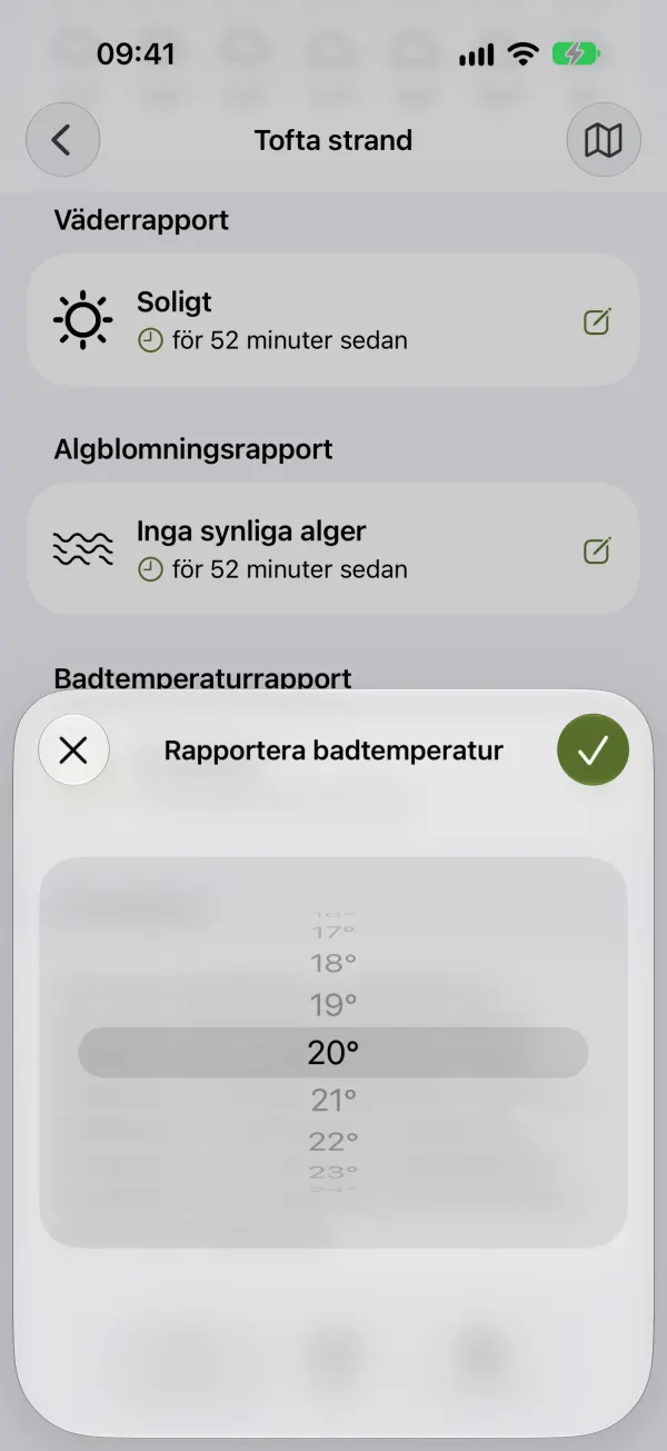 Rapportera badtemperatur, ljust läge
