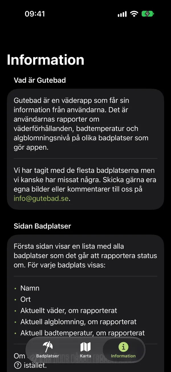Informationssidan, mörkt läge
